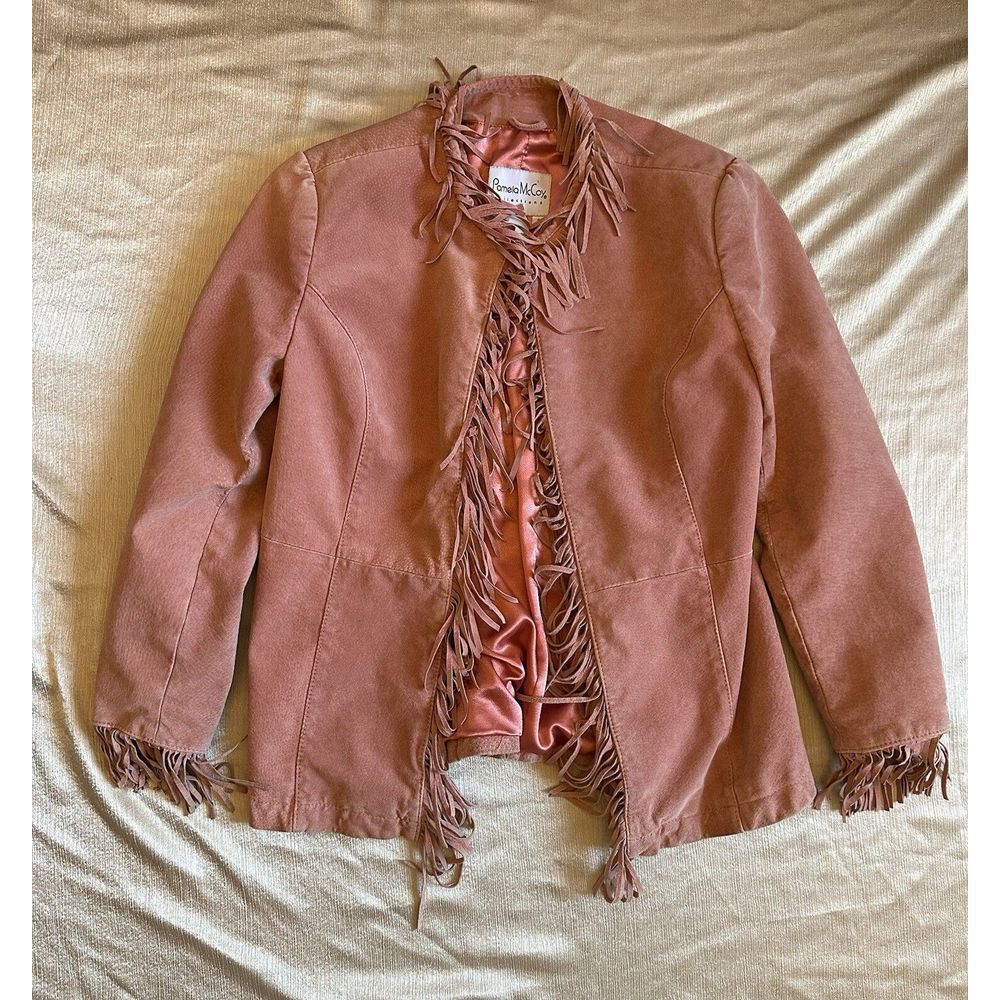 VTG Sz Small Pamela McCoy Suede Jacket Pink Leather Fringe Womens Coat Western